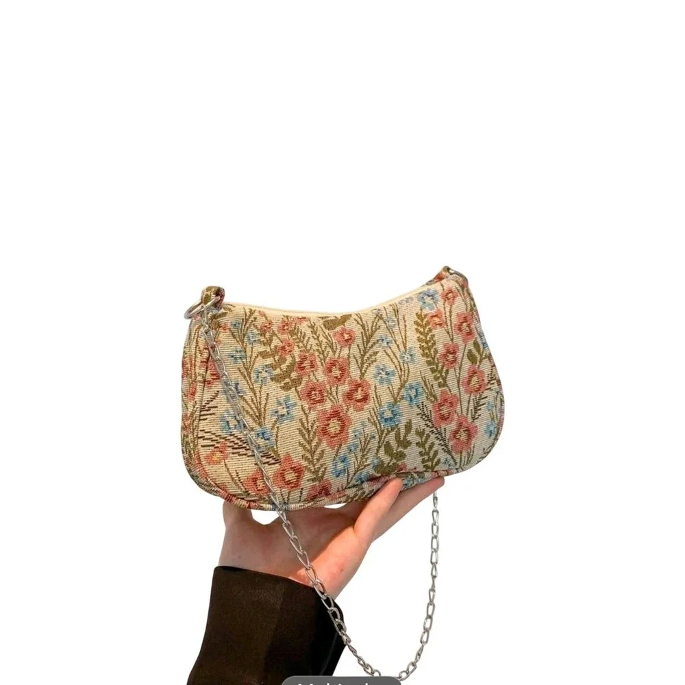 Floral Tapestry Shoulder Bag Purse Chain Strap Cottagecore Y2K‎ Aesthetic